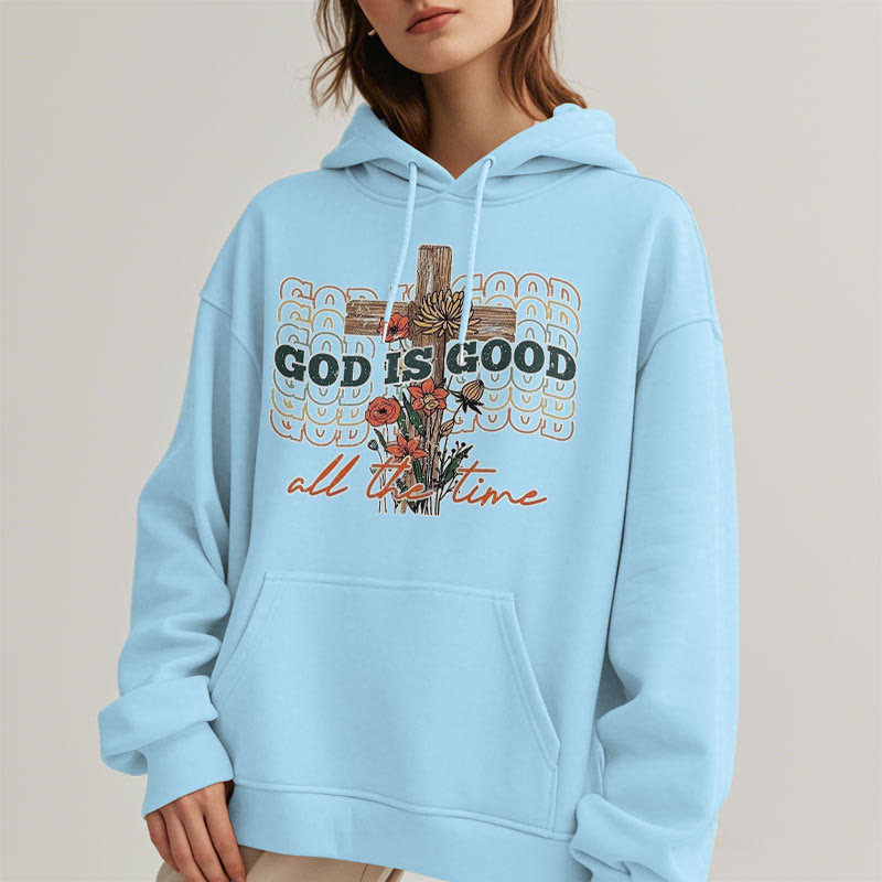 Christianartworkshop Classic Colored Style God is Good All the Time Fleece Lined Polyester Hoodie