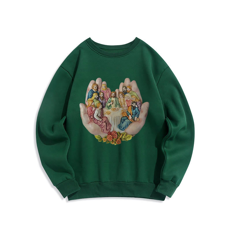 christiandiscipleshop Modern Colored Style Last Supper in God's Hands Fleece Lined Polyester Sweatshirt