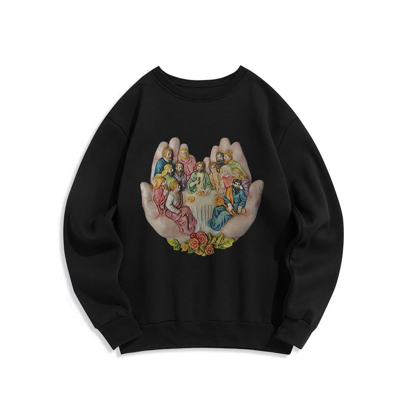 christiandiscipleshop Modern Colored Style Last Supper in God's Hands Fleece Lined Polyester Sweatshirt
