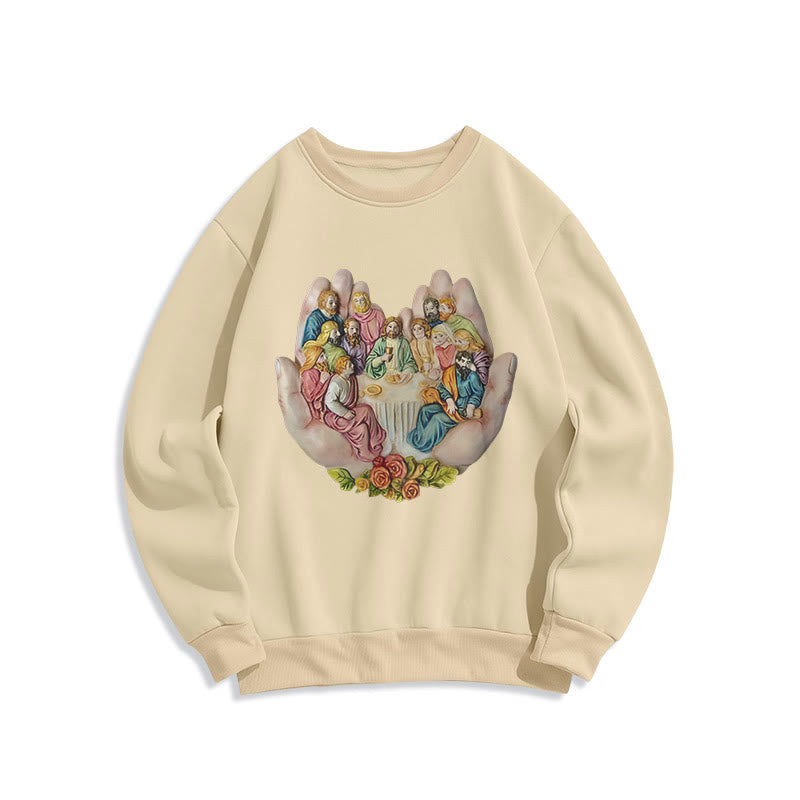 christiandiscipleshop Modern Colored Style Last Supper in God's Hands Fleece Lined Polyester Sweatshirt