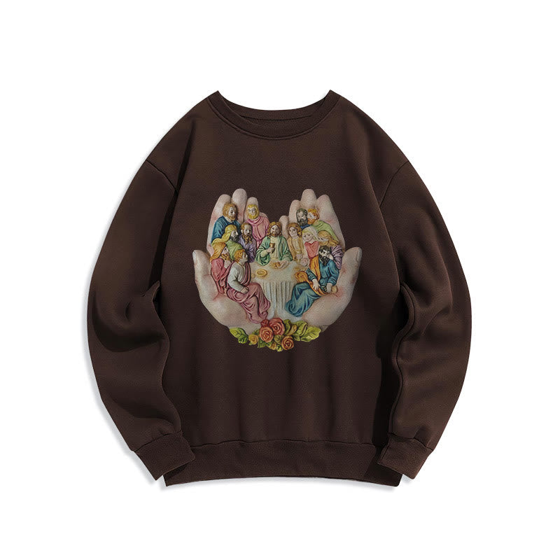 christiandiscipleshop Modern Colored Style Last Supper in God's Hands Fleece Lined Polyester Sweatshirt