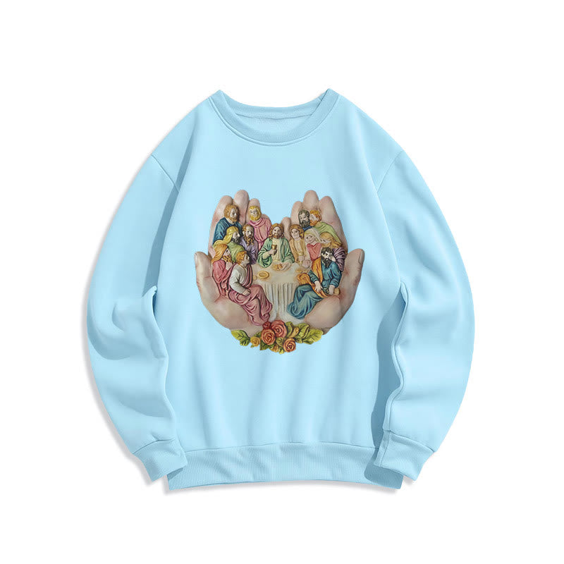 christiandiscipleshop Modern Colored Style Last Supper in God's Hands Fleece Lined Polyester Sweatshirt