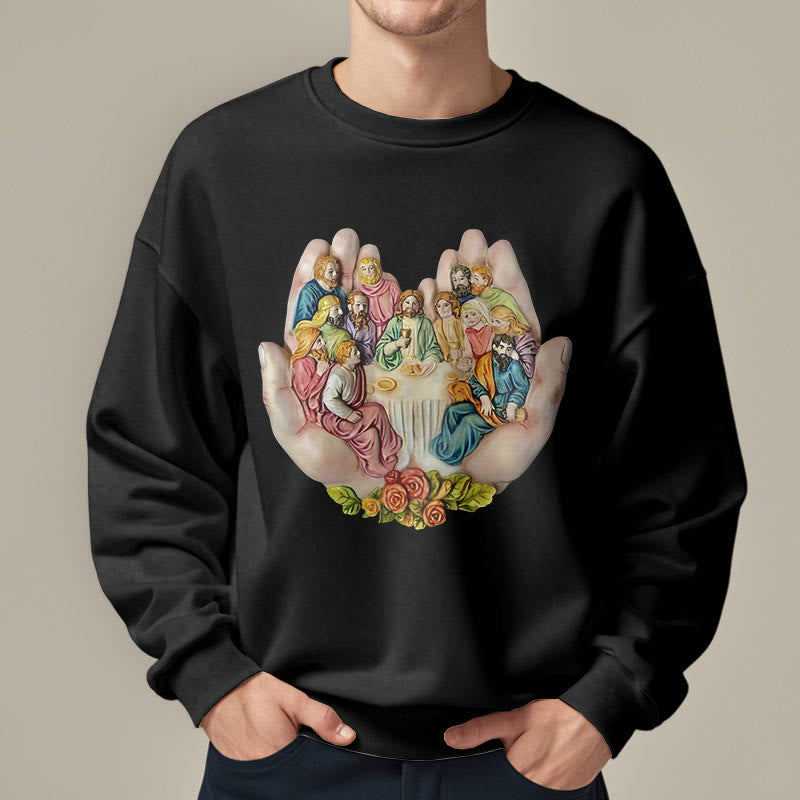 christiandiscipleshop Modern Colored Style Last Supper in God's Hands Fleece Lined Polyester Sweatshirt