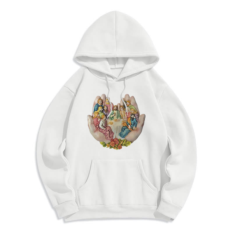 christiandiscipleshop Modern Colored Style Last Supper in God's Hands Fleece Lined Polyester Hoodie