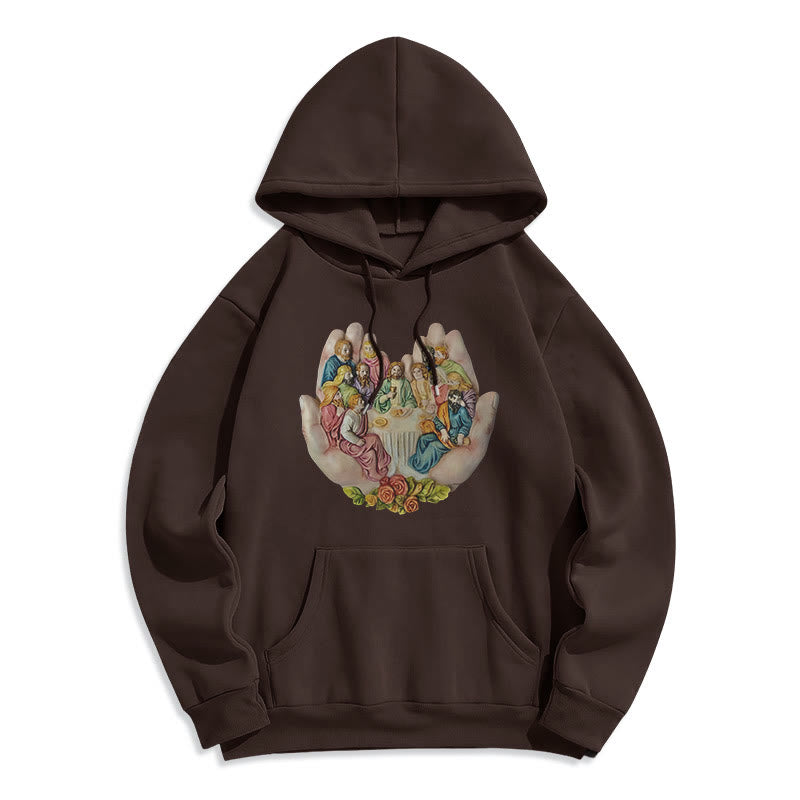 christiandiscipleshop Modern Colored Style Last Supper in God's Hands Fleece Lined Polyester Hoodie