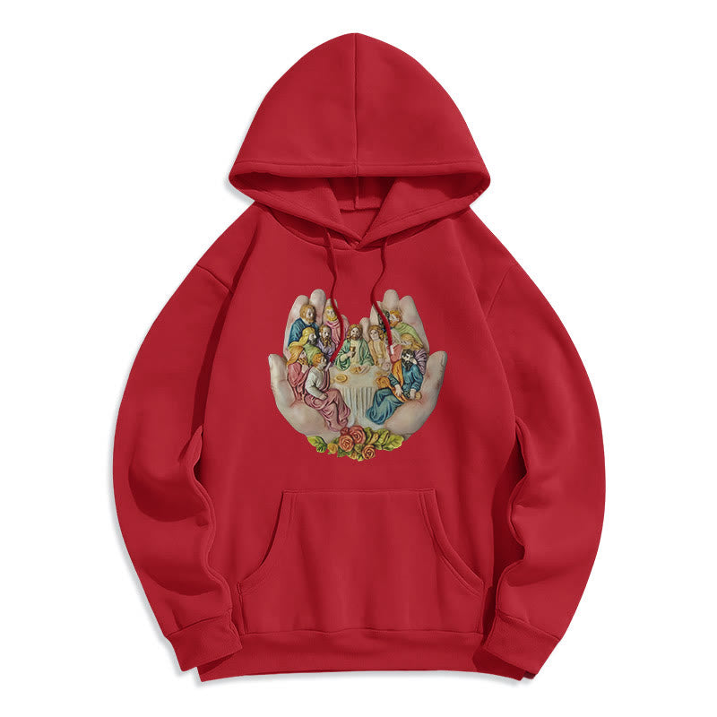 christiandiscipleshop Modern Colored Style Last Supper in God's Hands Fleece Lined Polyester Hoodie