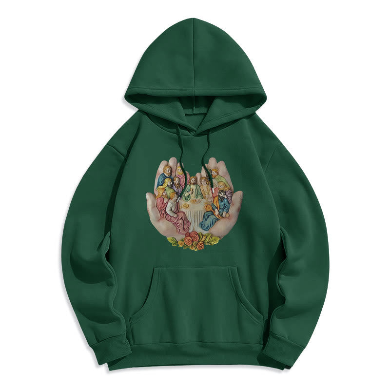 christiandiscipleshop Modern Colored Style Last Supper in God's Hands Fleece Lined Polyester Hoodie
