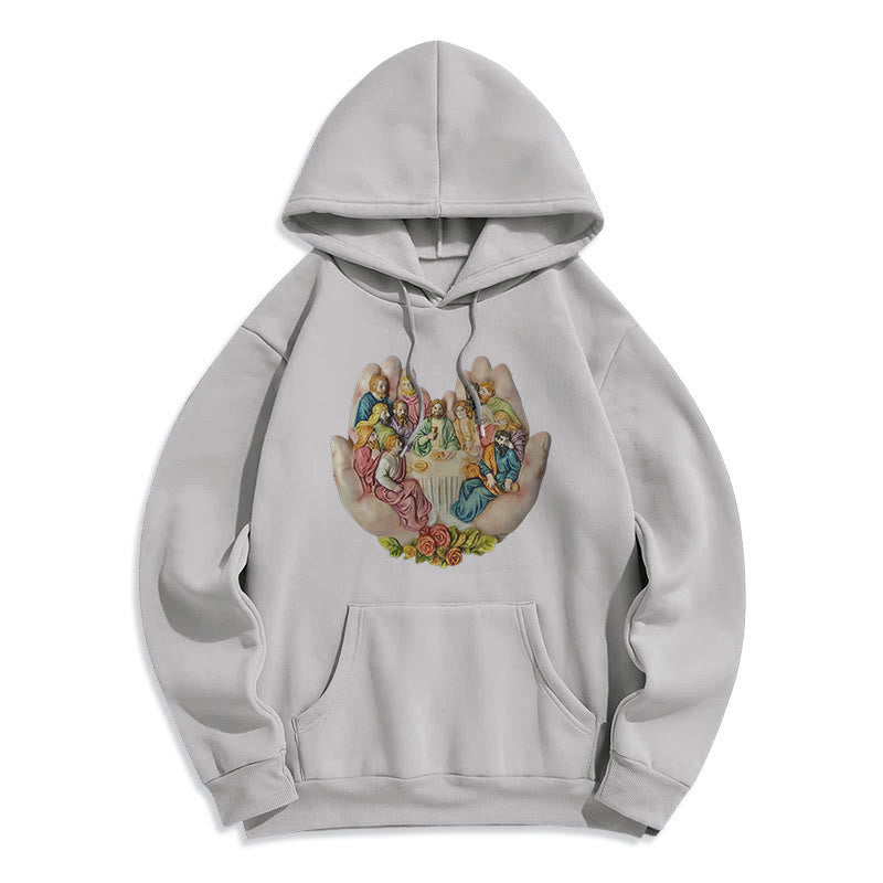 christiandiscipleshop Modern Colored Style Last Supper in God's Hands Fleece Lined Polyester Hoodie