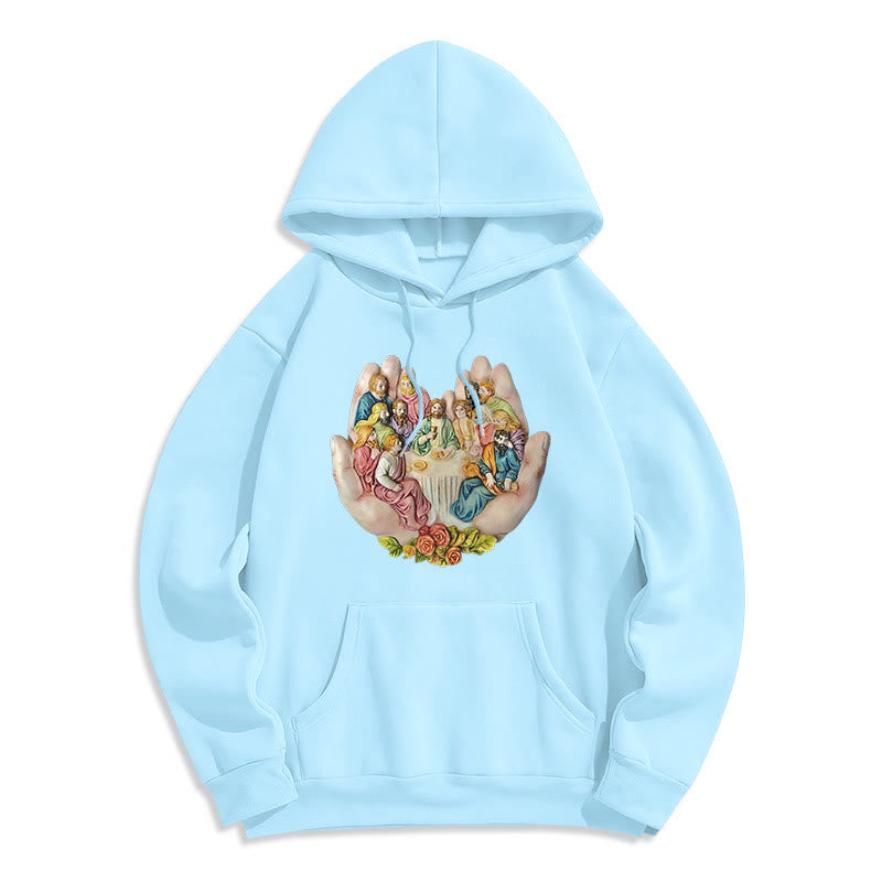christiandiscipleshop Modern Colored Style Last Supper in God's Hands Fleece Lined Polyester Hoodie