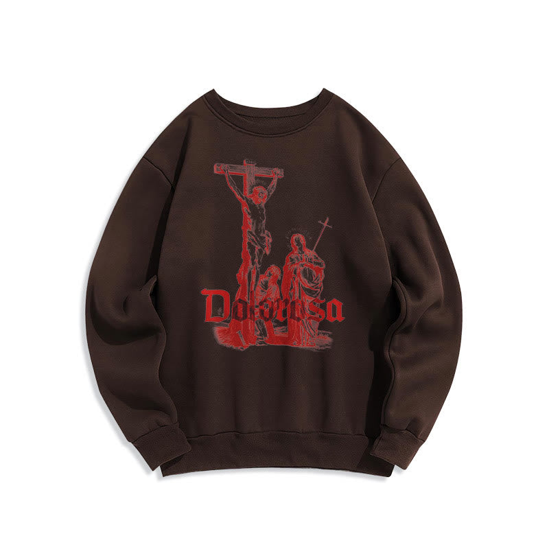 Christiandiscipleshop Classic Style Dolorosa Crucifix Jesus Sacred Faith Fleece Lined Polyester Sweatshirt