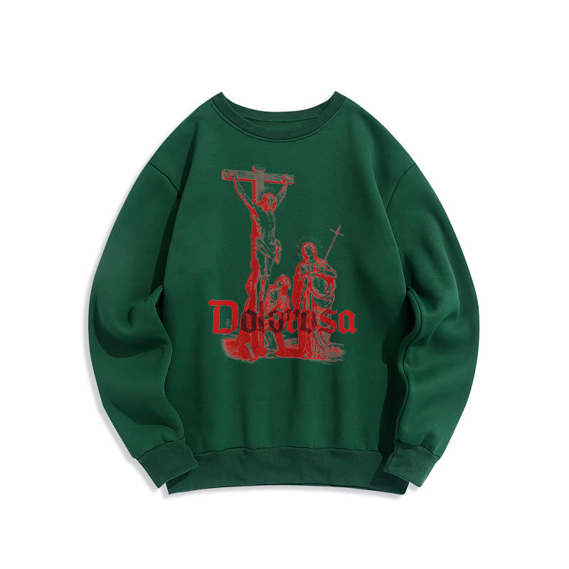 Christiandiscipleshop Classic Style Dolorosa Crucifix Jesus Sacred Faith Fleece Lined Polyester Sweatshirt