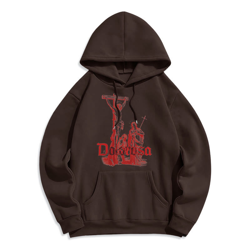 Christiandiscipleshop Classic Style Dolorosa Crucifix Jesus Sacred Faith Fleece Lined Polyester Hoodie
