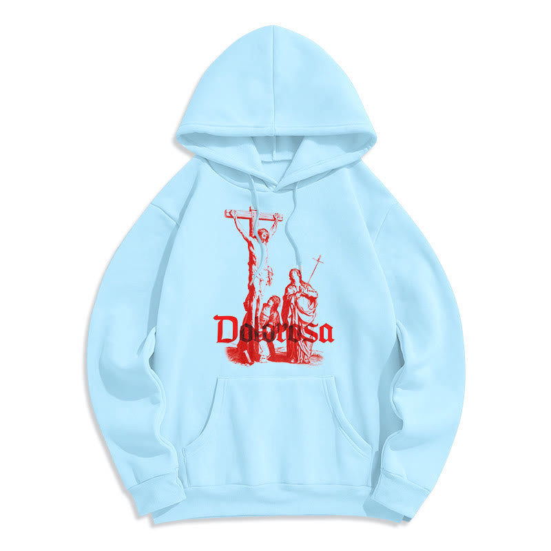 Christiandiscipleshop Classic Style Dolorosa Crucifix Jesus Sacred Faith Fleece Lined Polyester Hoodie