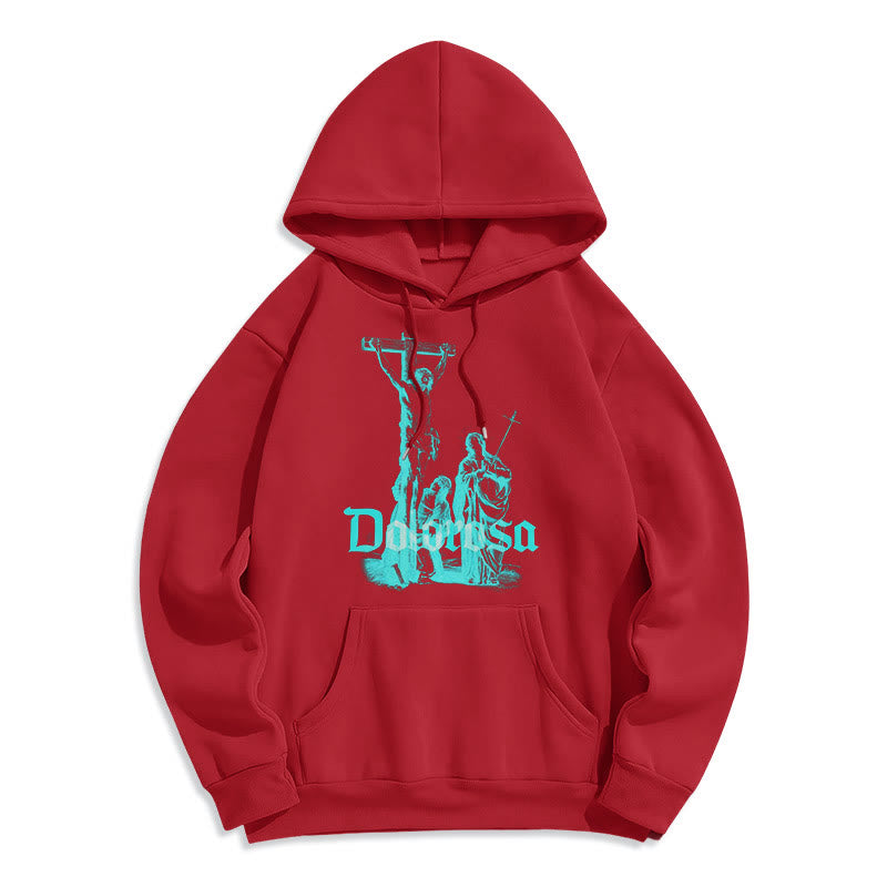 Christiandiscipleshop Classic Style Dolorosa Crucifix Jesus Sacred Faith Fleece Lined Polyester Hoodie