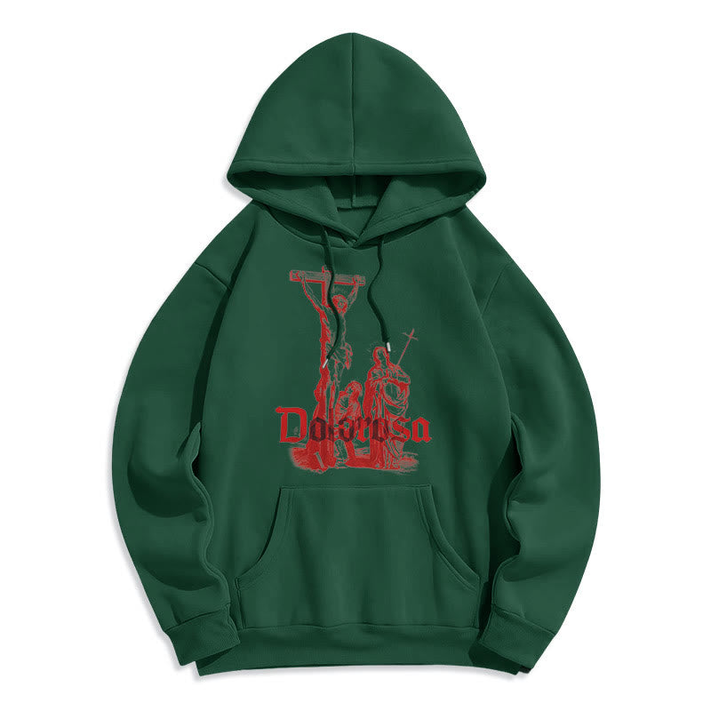 Christiandiscipleshop Classic Style Dolorosa Crucifix Jesus Sacred Faith Fleece Lined Polyester Hoodie