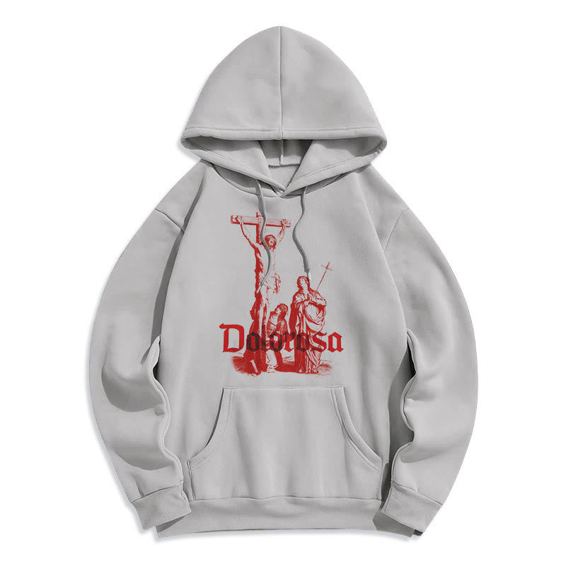 Christiandiscipleshop Classic Style Dolorosa Crucifix Jesus Sacred Faith Fleece Lined Polyester Hoodie