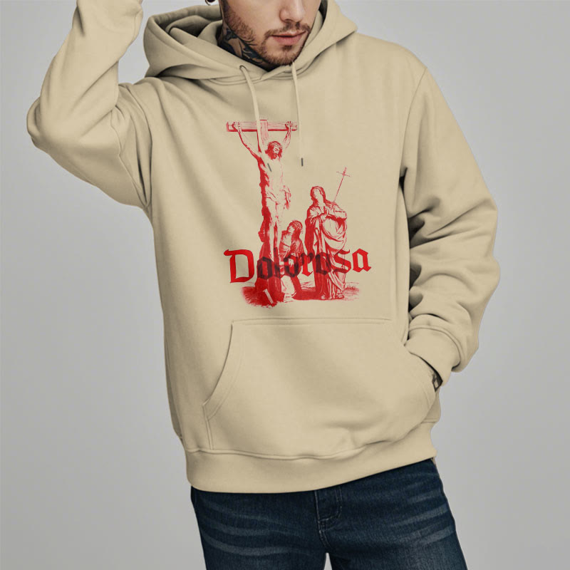 Christiandiscipleshop Classic Style Dolorosa Crucifix Jesus Sacred Faith Fleece Lined Polyester Hoodie