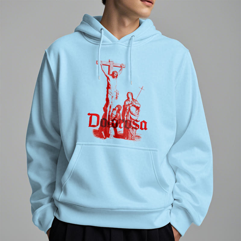 Christiandiscipleshop Classic Style Dolorosa Crucifix Jesus Sacred Faith Fleece Lined Polyester Hoodie