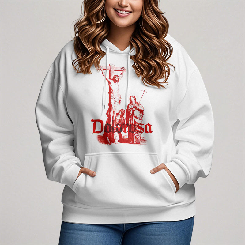 Christiandiscipleshop Classic Style Dolorosa Crucifix Jesus Sacred Faith Fleece Lined Polyester Hoodie