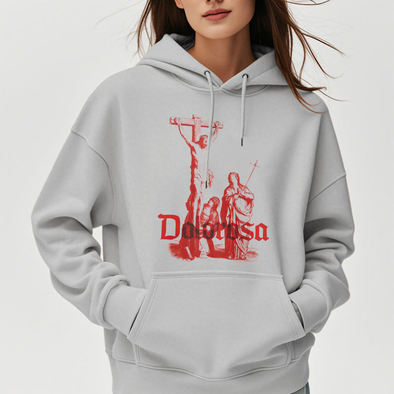 Christiandiscipleshop Classic Style Dolorosa Crucifix Jesus Sacred Faith Fleece Lined Polyester Hoodie