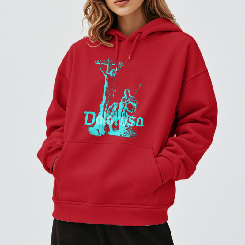 Christiandiscipleshop Classic Style Dolorosa Crucifix Jesus Sacred Faith Fleece Lined Polyester Hoodie