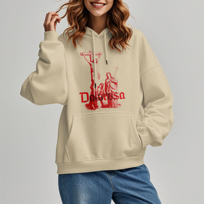 Christiandiscipleshop Classic Style Dolorosa Crucifix Jesus Sacred Faith Fleece Lined Polyester Hoodie