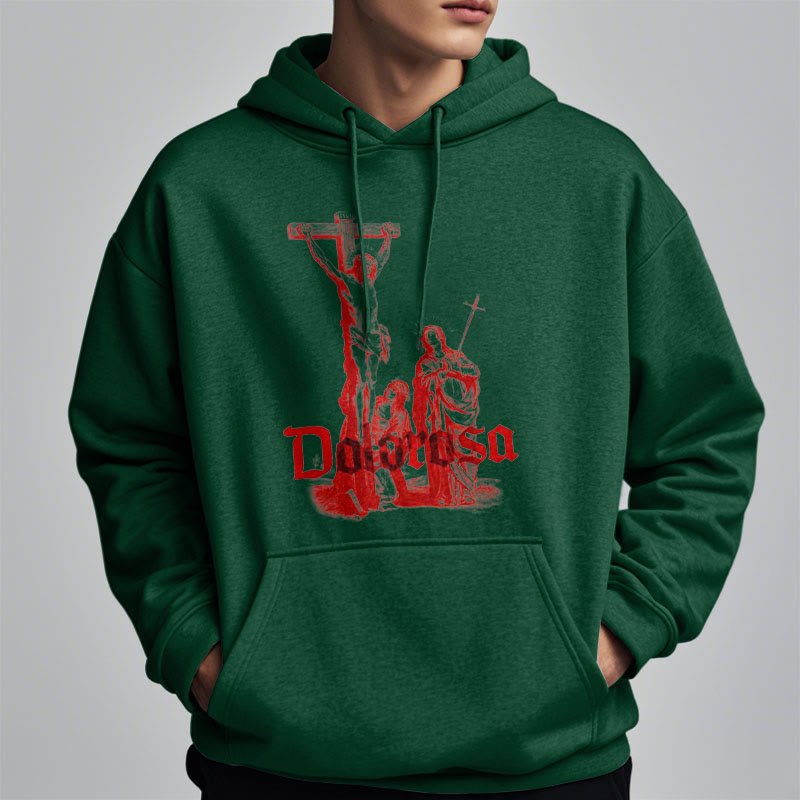 Christiandiscipleshop Classic Style Dolorosa Crucifix Jesus Sacred Faith Fleece Lined Polyester Hoodie