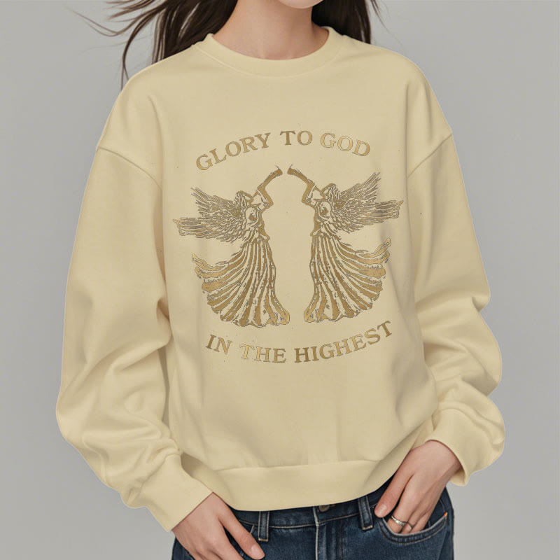 Christiandiscipleshop Classic Style Glory To God In The Highest Angel Fleece Lined Polyester Sweatshirt