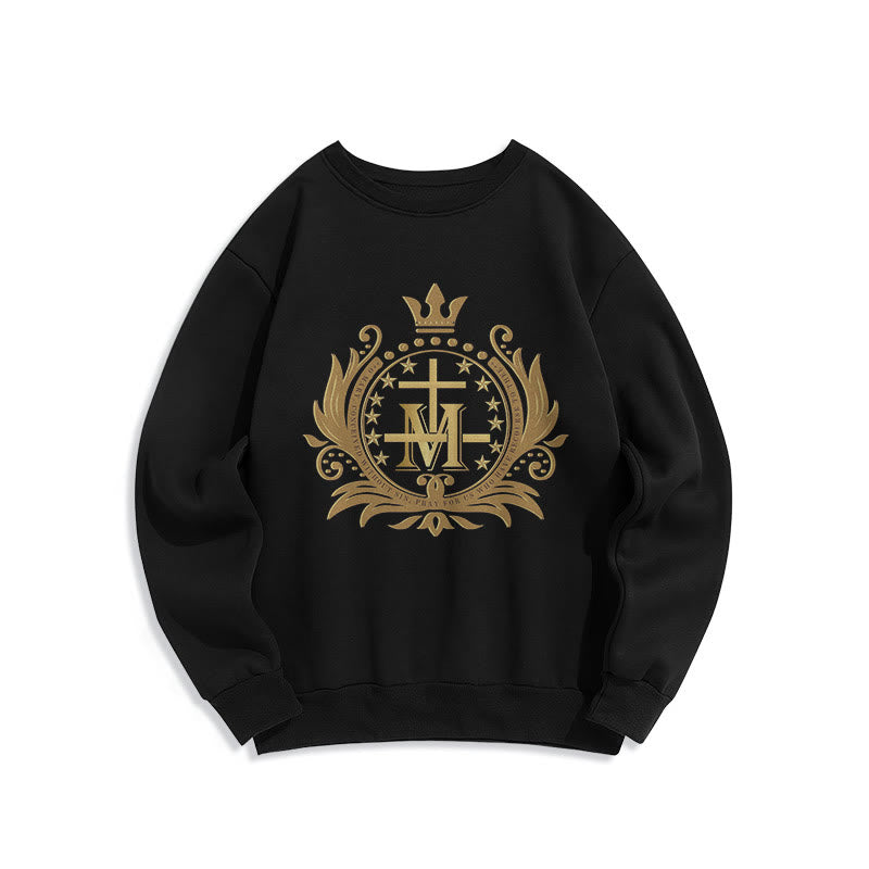 Christiandiscipleshop Classic Style Crowned Cross Virgin Mary Fleece Lined Polyester Sweatshirt