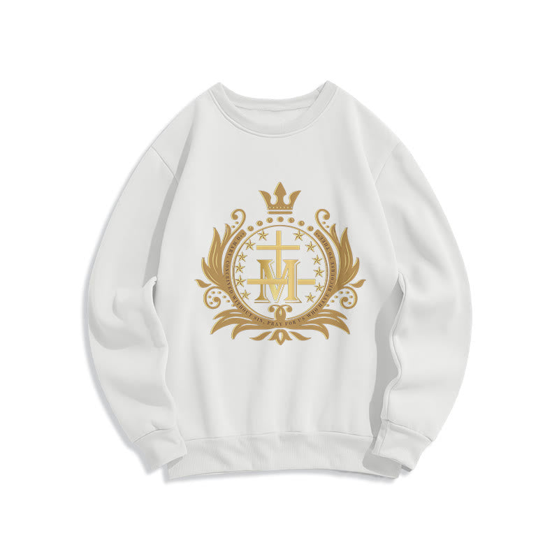Christiandiscipleshop Classic Style Crowned Cross Virgin Mary Fleece Lined Polyester Sweatshirt