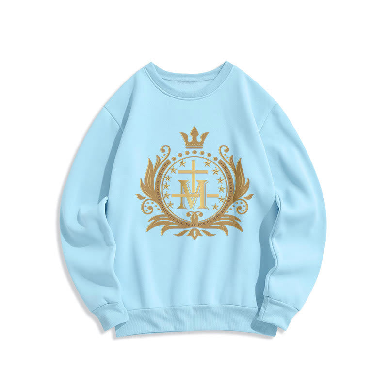 Christiandiscipleshop Classic Style Crowned Cross Virgin Mary Fleece Lined Polyester Sweatshirt