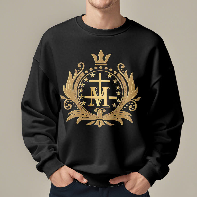 Christiandiscipleshop Classic Style Crowned Cross Virgin Mary Fleece Lined Polyester Sweatshirt