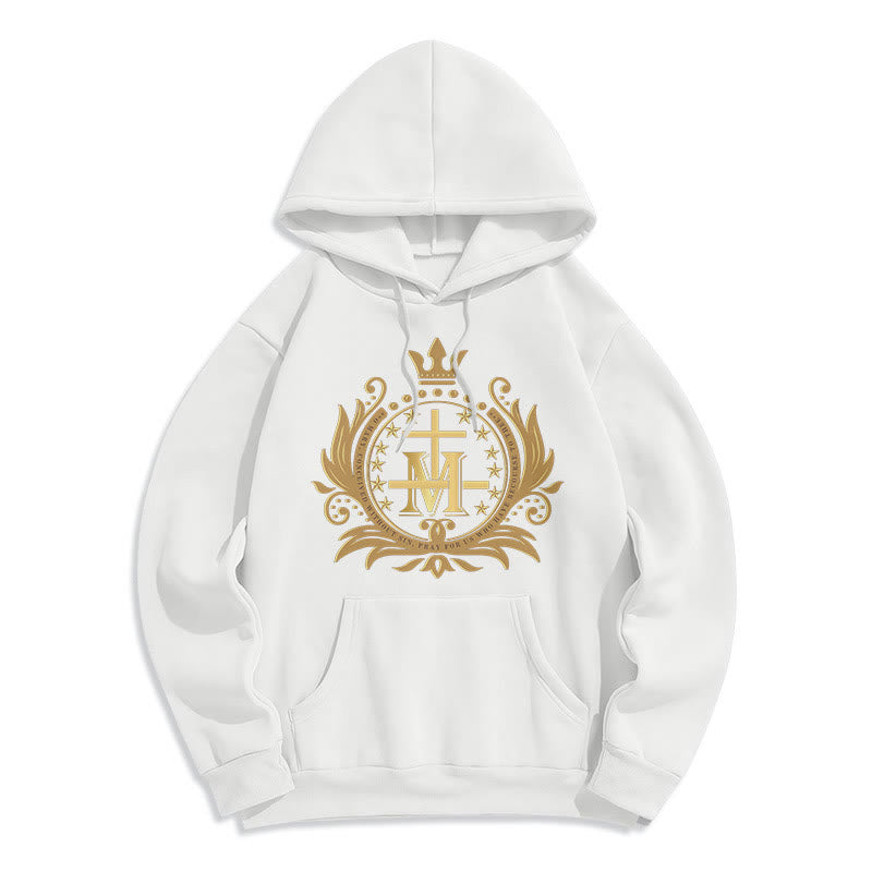 Christiandiscipleshop Classic Style Crowned Cross Virgin Mary Fleece Lined Polyester Hoodie