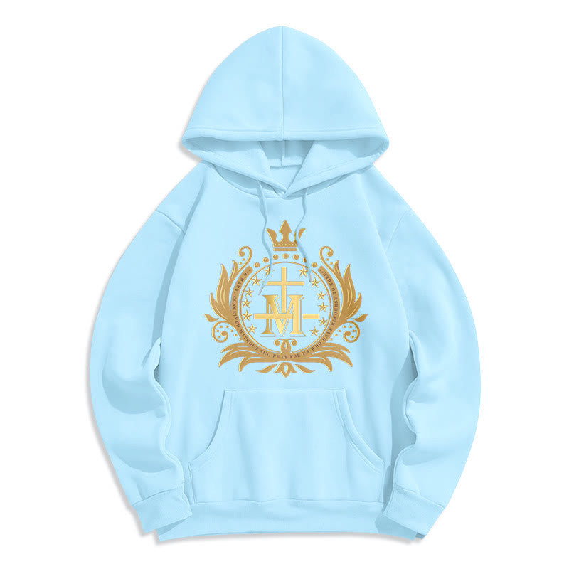 Christiandiscipleshop Classic Style Crowned Cross Virgin Mary Fleece Lined Polyester Hoodie