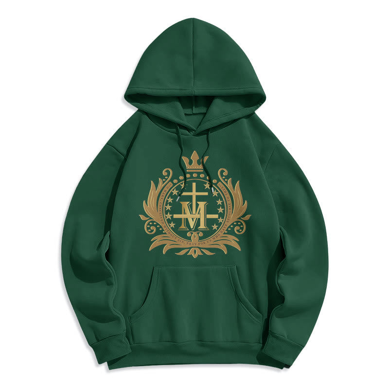 Christiandiscipleshop Classic Style Crowned Cross Virgin Mary Fleece Lined Polyester Hoodie
