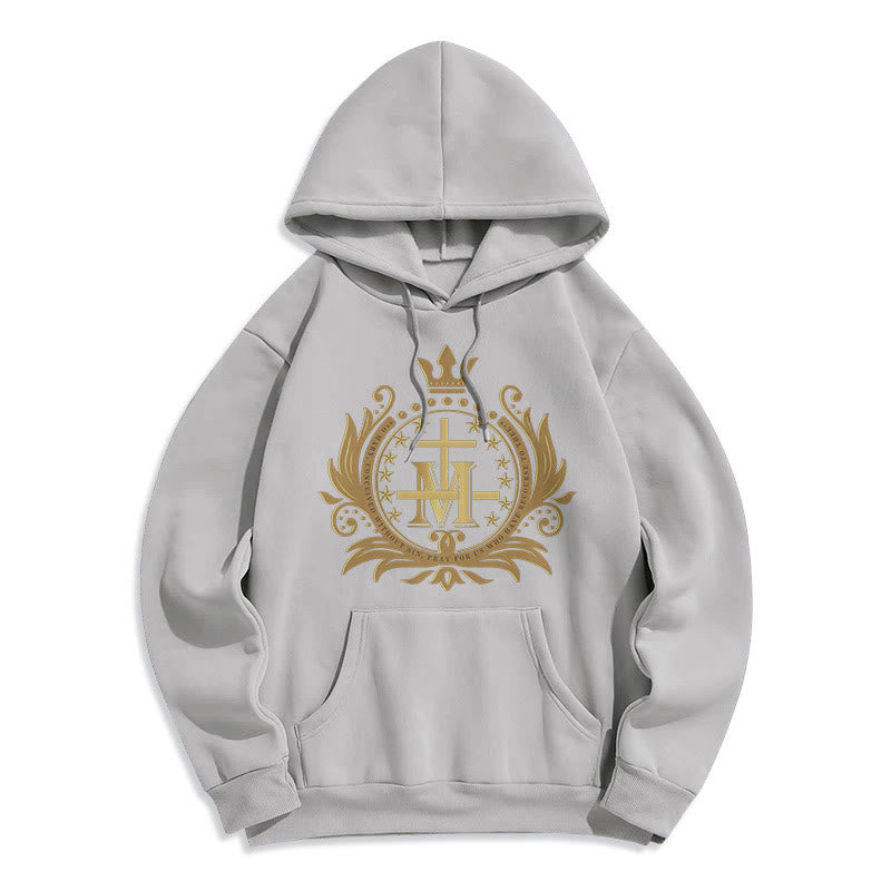 Christiandiscipleshop Classic Style Crowned Cross Virgin Mary Fleece Lined Polyester Hoodie