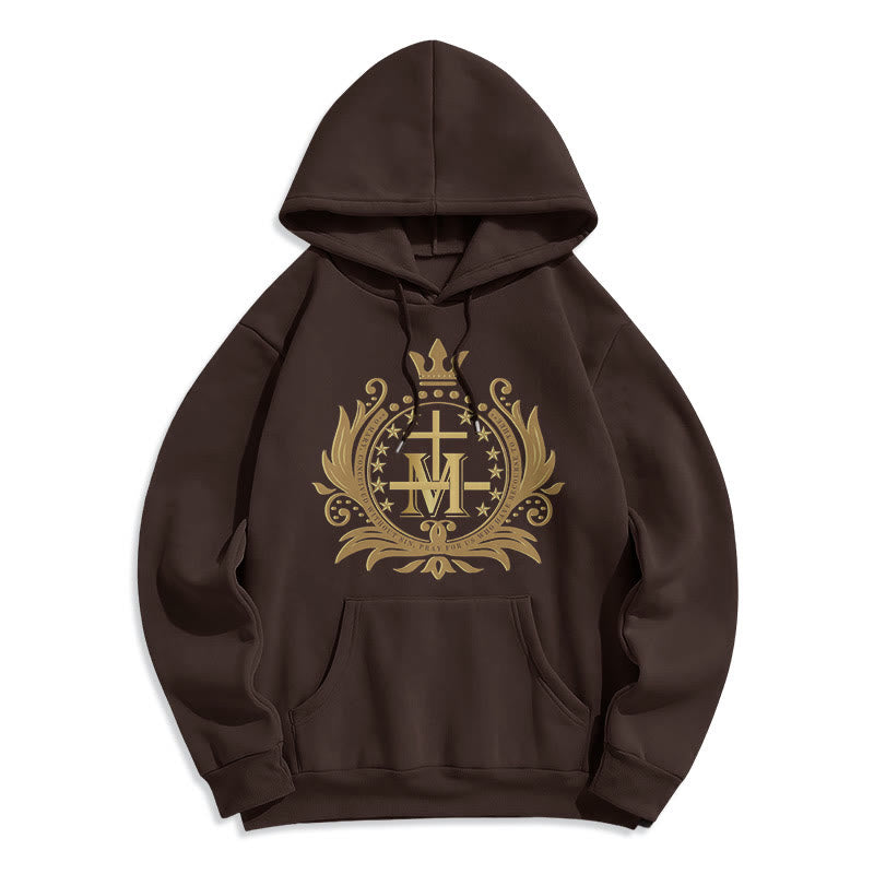 Christiandiscipleshop Classic Style Crowned Cross Virgin Mary Fleece Lined Polyester Hoodie