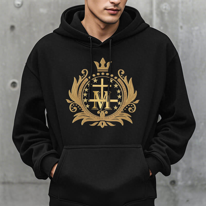 Christiandiscipleshop Classic Style Crowned Cross Virgin Mary Fleece Lined Polyester Hoodie