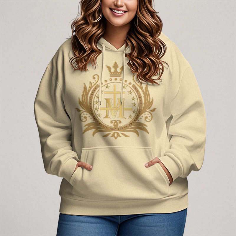 Christiandiscipleshop Classic Style Crowned Cross Virgin Mary Fleece Lined Polyester Hoodie