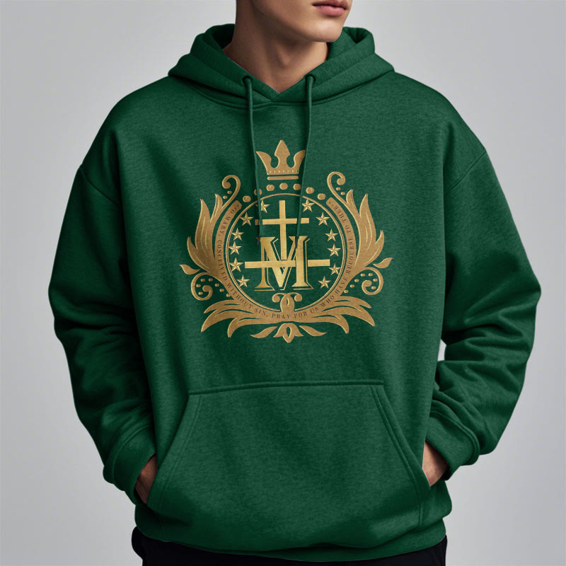 Christiandiscipleshop Classic Style Crowned Cross Virgin Mary Fleece Lined Polyester Hoodie