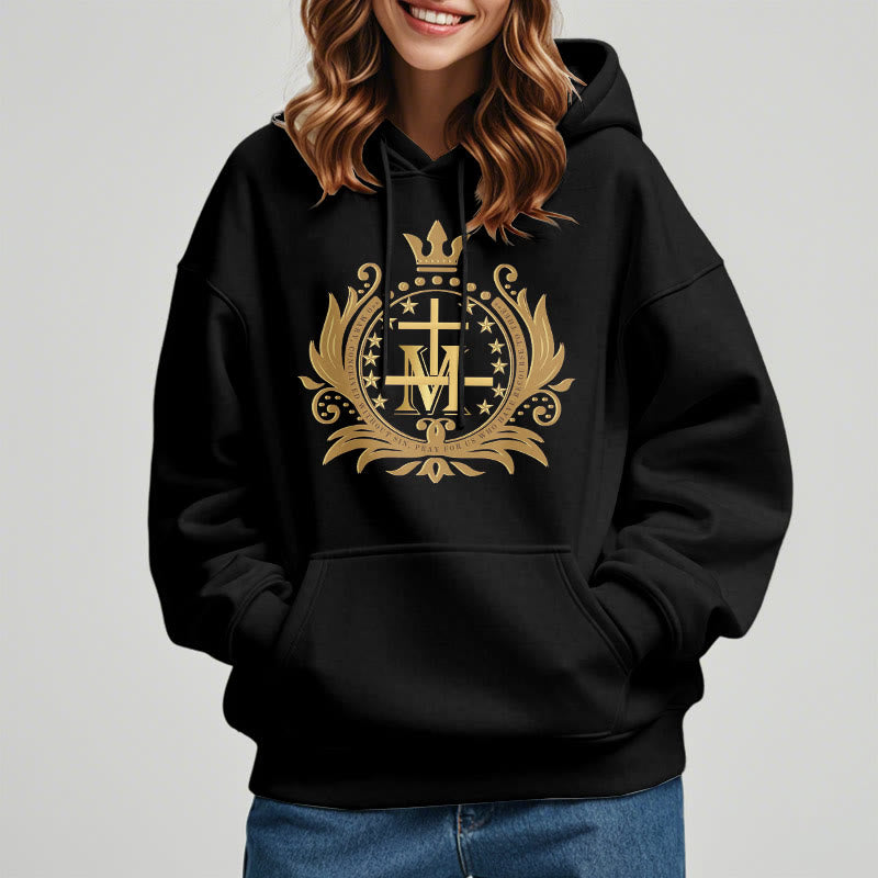 Christiandiscipleshop Classic Style Crowned Cross Virgin Mary Fleece Lined Polyester Hoodie