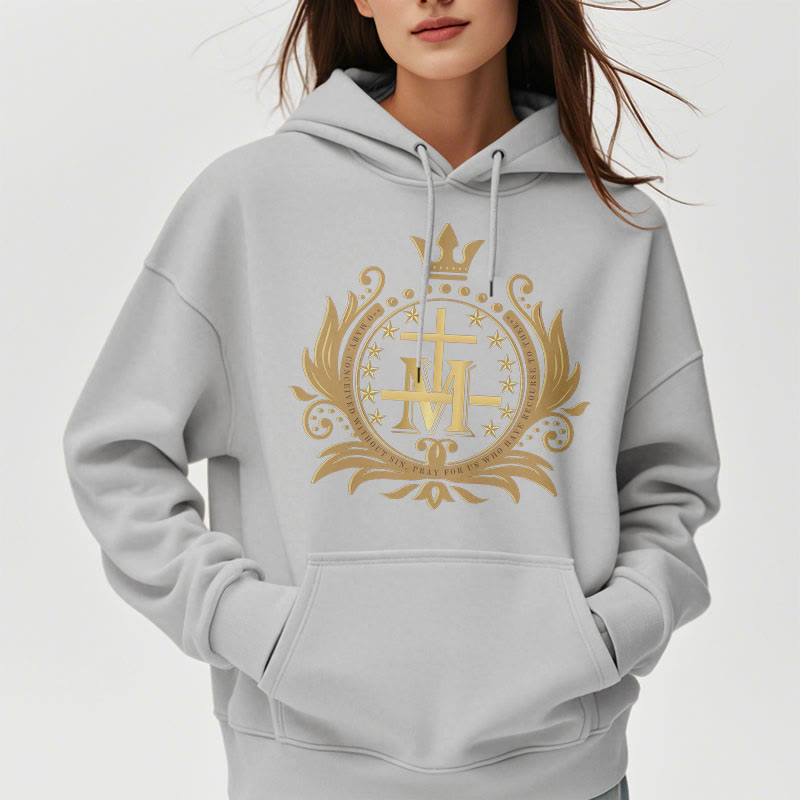 Christiandiscipleshop Classic Style Crowned Cross Virgin Mary Fleece Lined Polyester Hoodie