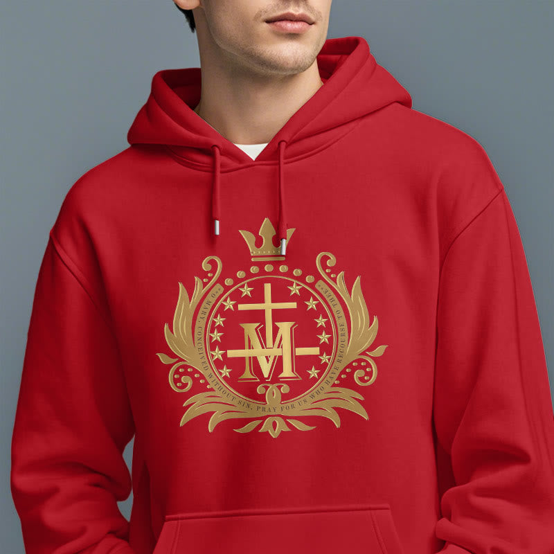 Christiandiscipleshop Classic Style Crowned Cross Virgin Mary Fleece Lined Polyester Hoodie