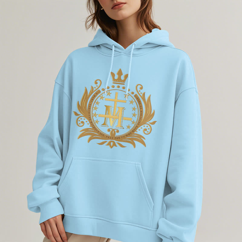 Christiandiscipleshop Classic Style Crowned Cross Virgin Mary Fleece Lined Polyester Hoodie