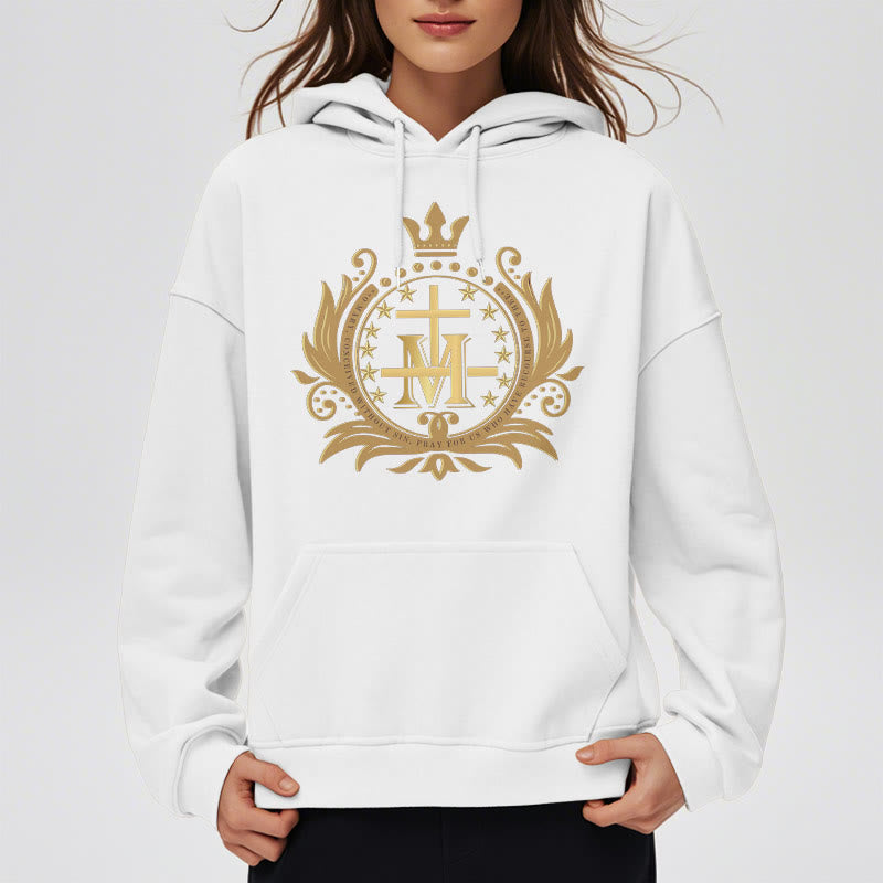 Christiandiscipleshop Classic Style Crowned Cross Virgin Mary Fleece Lined Polyester Hoodie