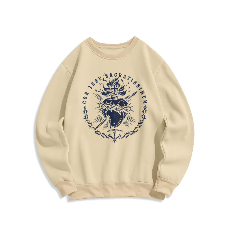 Christiandiscipleshop Classic Style Sacred Heart of Jesus Fleece Lined Polyester Sweatshirt