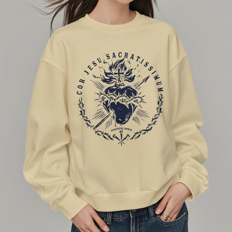 Christiandiscipleshop Classic Style Sacred Heart of Jesus Fleece Lined Polyester Sweatshirt