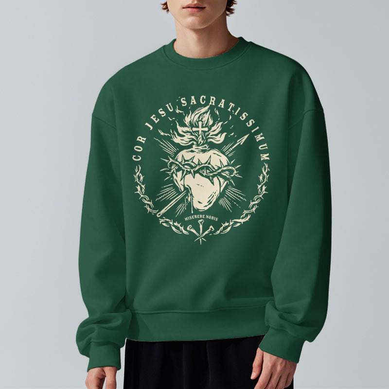 Christiandiscipleshop Classic Style Sacred Heart of Jesus Fleece Lined Polyester Sweatshirt
