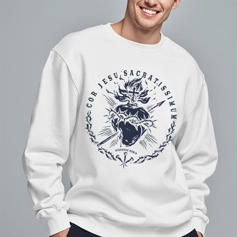 Christiandiscipleshop Classic Style Sacred Heart of Jesus Fleece Lined Polyester Sweatshirt