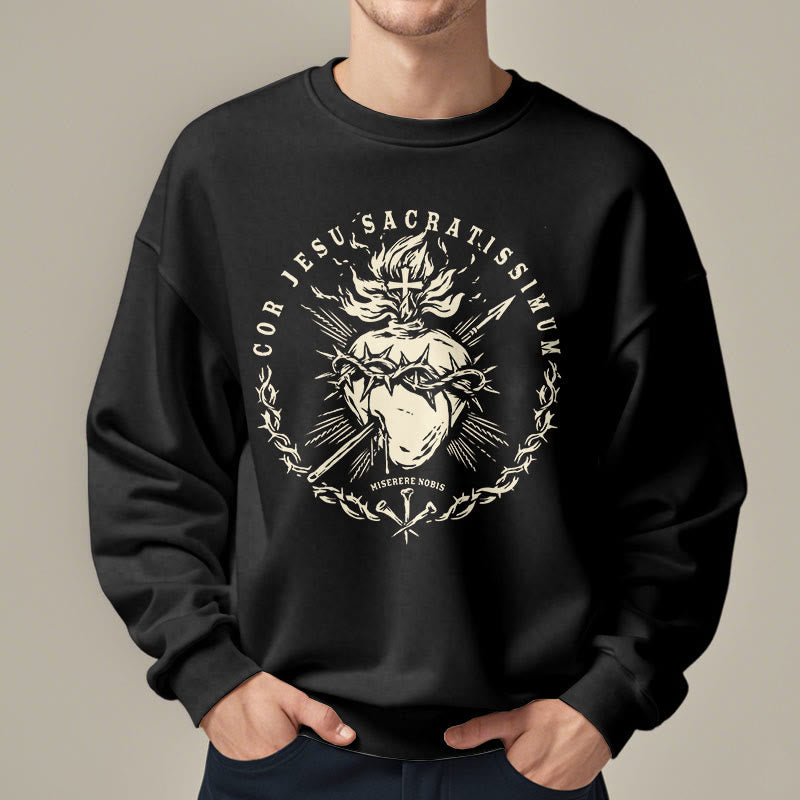 Christiandiscipleshop Classic Style Sacred Heart of Jesus Fleece Lined Polyester Sweatshirt